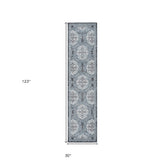 10' Blue Medallion Power Loom Runner Rug